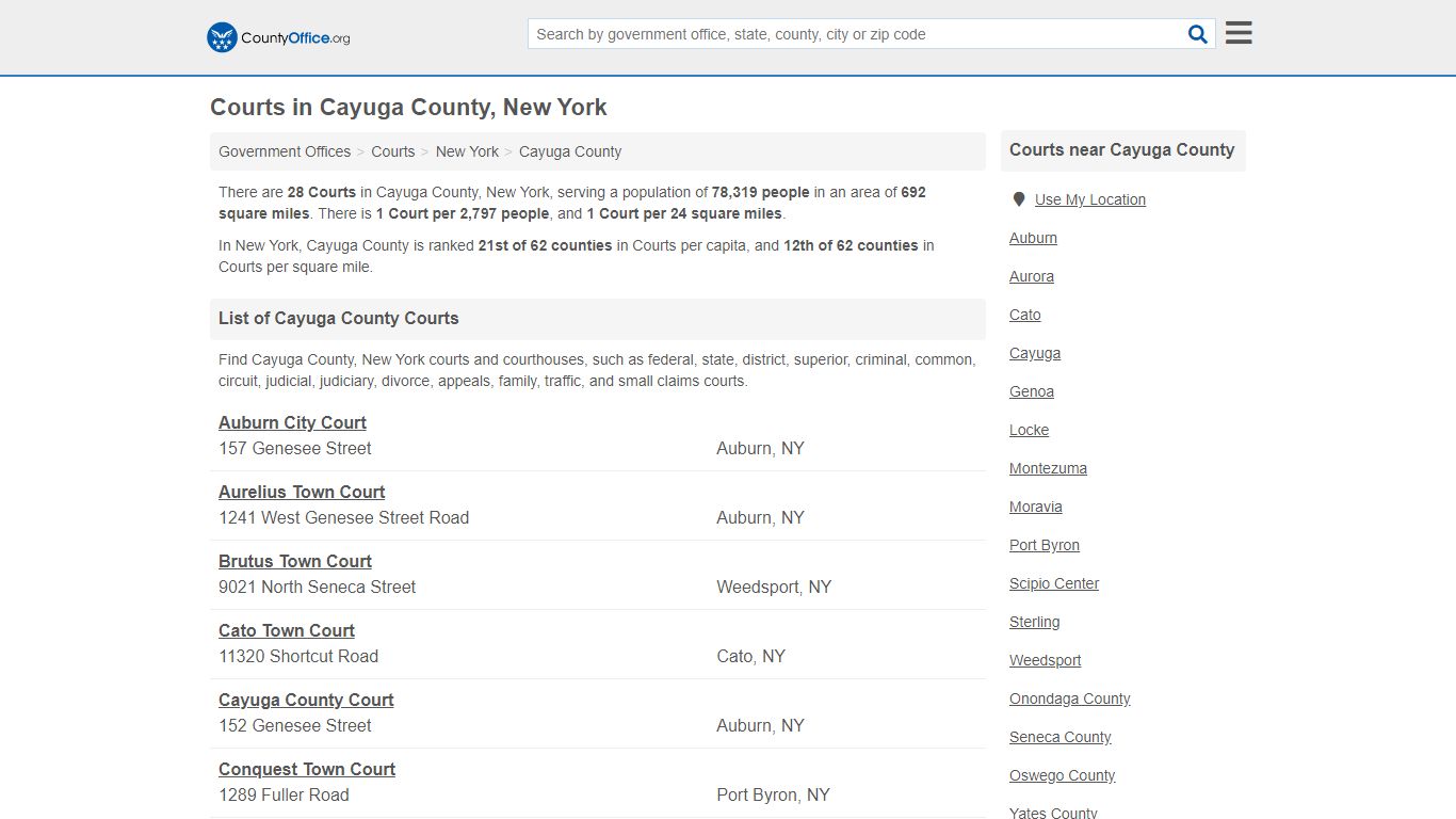 Courts - Cayuga County, NY (Court Records & Calendars)